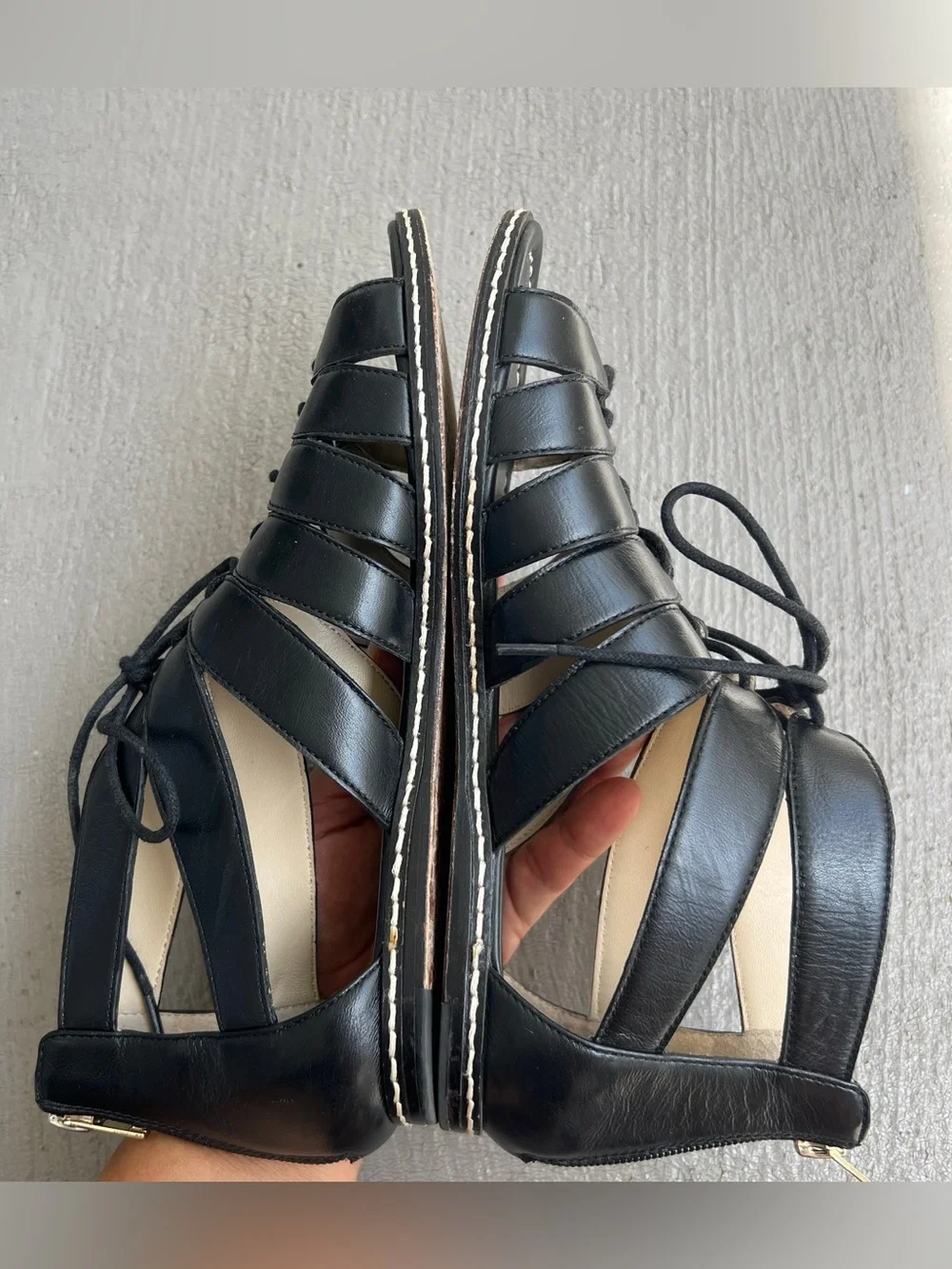 Bettye Muller Black Leather Gladiator Lace-Up Sandals 7.5